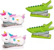 SHOWERORO 4pcs Cute Cartoon Mini Stapler Fun Desk Accessories for Office and School Compact Design for and Organization