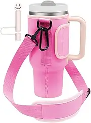 Water Bottle Bag for Stanley 40 Oz Tumbler with Handle, Stanley Cup Accessories with Adjustable Shoulder Strap, Straw Cover & Carrier Clip for Walking Hiking Camping