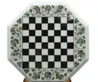 18'' White Marble Chess Table Top Pietra Dura Inlay Children Game Kids c61