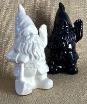 Present Time ~Ceramic Waving Black/White Garden Gnomes Salt & Pepper Shakers~