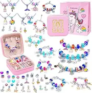 MOTYYA Charm Bracelet Making Kit for Girls 6-8 with Jewelry Box, Bracelet Pendant Necklace Jewelry Gift Set DIY Bracelets Craft Toy, Birthday Present for 6 7 9 10 12 Year Old Girls Kids Teens Pink - W