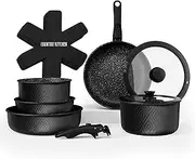 [Country Kitchen] 13 Piece Pots and Pans Set - Safe Nonstick Kitchen Cookware with Removable Handle, RV Cookware Set, Oven Safe (Rhombus, Black)