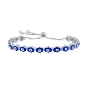 Classic Women's Bracelet Sterling Silver Blue Enamel Evil Eye Hamsa Bolo T-8018