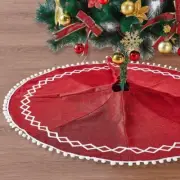 Eilaysyum Christmas Tree Skirt - 48 inches Large Natural Burlap Plain Rustic Red