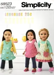 Simplicity 9523 18 inch Doll Clothes Top, Leggings, Apron Sewing Pattern