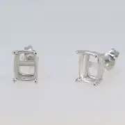 Sterling Silver Semi Mount Earrings Setting Cushion 9x7mm Stud 3.5Gm