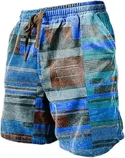 [Generic] Men Board Shorts Long Casual Shorts Pocket Drawstring Elastic Waist Graphic Color Block Geometric Pattern Breathable Soft Short Casual Daily Holiday Fashion Streetwear Men Linen Casual Shorts