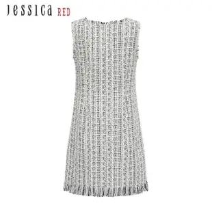 【Jessica Red】優雅氣質顯瘦須邊方領無袖小香風洋裝823180