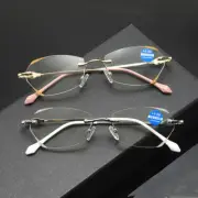 Women Rimless Metal Reading Glasses Ladies Readers Bling Presbyopic Glasses D