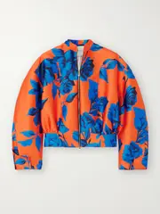 [AZ FACTORY] AZ FACTORY - Floral-print Twill Cropped Bomber Jacket - Orange - FR 42 FR 42 Orange