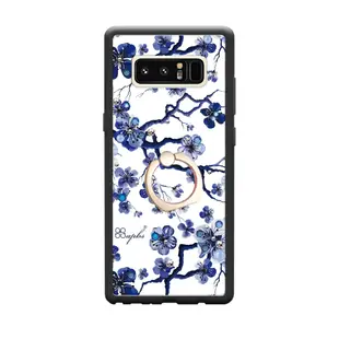 apbs Samsung Galaxy Note 8 施華彩鑽減震指環扣手機殼-藍梅(黑邊框)