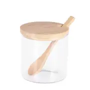 Glass Spice Condiment Jars Sugar Can Food Storage Containers With Bamboo Lid And Wooden Spoon For Serving Tea Coffee Spice