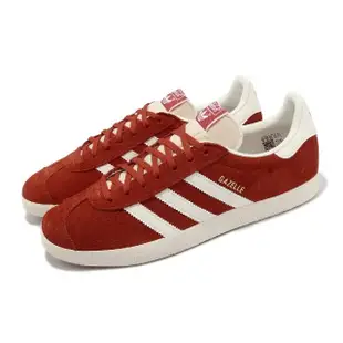 【adidas 愛迪達】休閒鞋 Gazelle 男鞋 女鞋 鮮紅 奶油白 經典 復古 三線 金標 麂皮 愛迪達(GY7339)