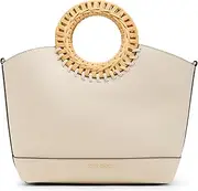 [Anne Klein] Womens Circle Handle Tote with Detachable Strap, Parchment, Parchment, Medium