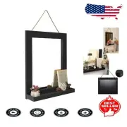 20 x 16 Inch Solid Wood Wall Mirror with Detachable Shelf - Farmhouse Style