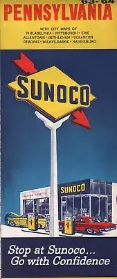 1963 Sunoco Road Map: Pennsylvania NOS