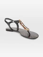 Brown Crystal Embellished Sandals