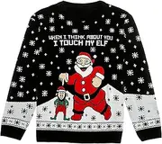 [Tstars] I Touch My Elf Ugly Christmas Sweater Funny Men Women Xmas Sweater