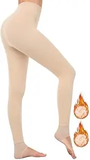 [Cavotor] Fleece Lined Tights for Women Thermal Tights Thick Warm High Waist Tummy Control Opaque Pantyhose (300g Fleece Stirrup-Beige,XS)