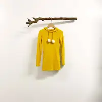 在飛比找Yahoo!奇摩拍賣優惠-黃色毛球 合身長版連帽長袖T恤/上衣/帽T