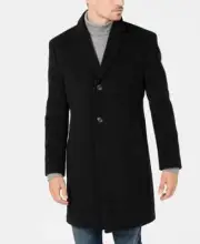 NAUTICA Overcoat Barge Classic Fit Wool Cashmere Blend Size 42R NWT $450 Black