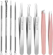 Teenitor 9 Pcs Professional Blackhead Tweezers and Pimple Popper Tool Kit, Ingrown Hair Tweezers, Stainless Steel Blackhead Remover Tools, Pimple Extractor