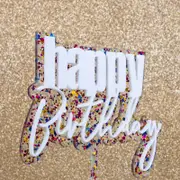 "Happy Birthday" White / Rainbow Glitter Layered Cake Topper