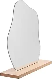 HONMEET Elegant Acrylic Mirror Wooden Stand Frameless Portable for Makeup Tabletop Home Office