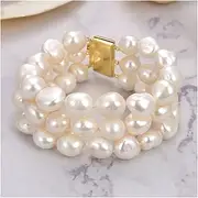 SKYLL 8'' 13-14MM AA Natural White Baroque Pearl Bracelet