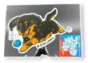 Dachshund Sticker Cute Black Brown Puppy Chasing Ball Quirky Japan B-Side Label