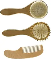 JOINPAYA Infant Hair Care Kit Wool Brush Set Baby Bamboo Brush Wooden Comb Scalp Massager for Little Ones