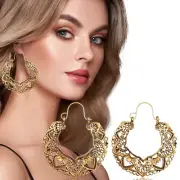 Retro Semicircle Pattern Earrings Carved Fan Shaped Earrings Gold Elegant