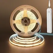 Clearhill 5V COB LED Strip Lights with PIR Movement Sensor,Time-Delay and Brightness Adjustable,Two Power Supply Options: Batteries(Not Included) or USB,9.84FT/3M,Warm White 3000K,320LEDs/M