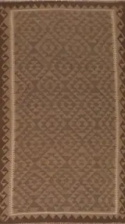 Geometric Kilim Brown Area Rug 5x9 Wool Hand-Woven Carpet