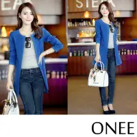 在飛比找momo購物網優惠-【Onee】西裝大衣 修身外套/韓版修身簡約一字假口袋造型西