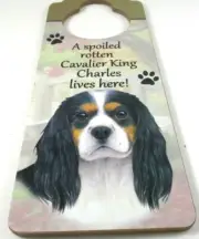 NEW CAVALIER KING CHARLES DOORKNOB HANGER MADE OF LIGHT WOOD 10" X 4"
