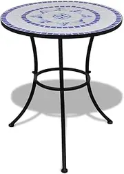 vidaXL Bistro Table with Blue and White Mosaic Design, Powder-Coated Iron Frame, Ceramic Tabletop for Balcony, Garden, Coffee, Easy Assembly, 60 x 70 cm