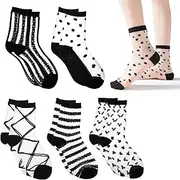 [wlertcop] 5 Pairs Women Sheer Mesh Socks Lace Trouser Mesh Socks, Transparent Fishnet Ankles High Mid Calf,Ultrathin Fishnet See Through Lace Ankle Sock, Sheer Ankle Sock