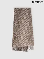 Reiss Dark Brown/ Off White Bowen Logo-Jacquard Scarf With Wool (E96678) | $155