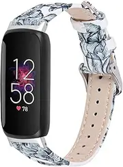 Leather Bands intended for Fitbit inspire 3 Smartwatch, Soft Flowers Patterned Leather Replacement Straps for Fitbit inspire 3 Fitness Tracker Women Men