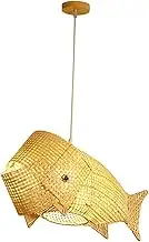 Baoblaze Bamboo Fish Shaped Lantern Pendant Lighting Shades Weaving Natural Wooden Ceiling Hanging Light Ceiling Lampshade for Bedroom Living Room