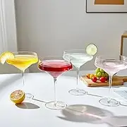 Kazozobi Margarita Glasses Set of 4, 12oz Crystal Hand Blown Glasses, Large Capacity Clear Coupe Cocktail Glasses for Margaritas, Pina Coladas and Cocktails