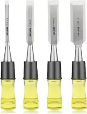 4 Piece Wood Chisel Set for Woodworking, CR-V Steel Beveled Edge, Durable PVC Hi