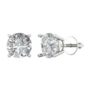 4Ct Clear Gemstone - Round Cut VVS1 - Solid Gold Stud Luxury Earrings Screw-Back