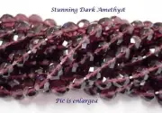 25 Deep Dark Amethyst Faceted Fire Polished Czech Glass Round Beads 10MM