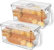 [EATHEATY] 2 PCS Bread Box for Kitchen Counter Bread Boxes with Handle and Lid, Time Recording Bread Storage Container Bread Keeper Bin For Homemade Bread, Toast, Bagel, Loaf