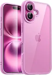 JETech Case for iPhone 16 Plus 6.7-Inch, Shockproof Phone Bumper Cover, Solid Color Matte TPU Frame, Anti-Scratch Clear Back (Pink)