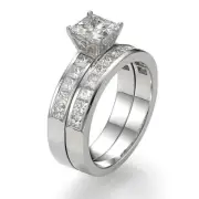 Princess Cut Diamond Engagement Ring Set 950 Platinum Solitaire 2.30 CT D/SI1