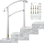 VEVOR 3-Step Handrails for Outdoor Steps Fits 1 or 3 Steps Matte White Stair Rail Wrought Iron Handrail with Installation Kit Hand Rails for Outdoor Step