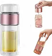 Infusifie Double Glass Tea Infuser Bottle - Tea and Water Separation Thermos Cup (500ml, Pink)